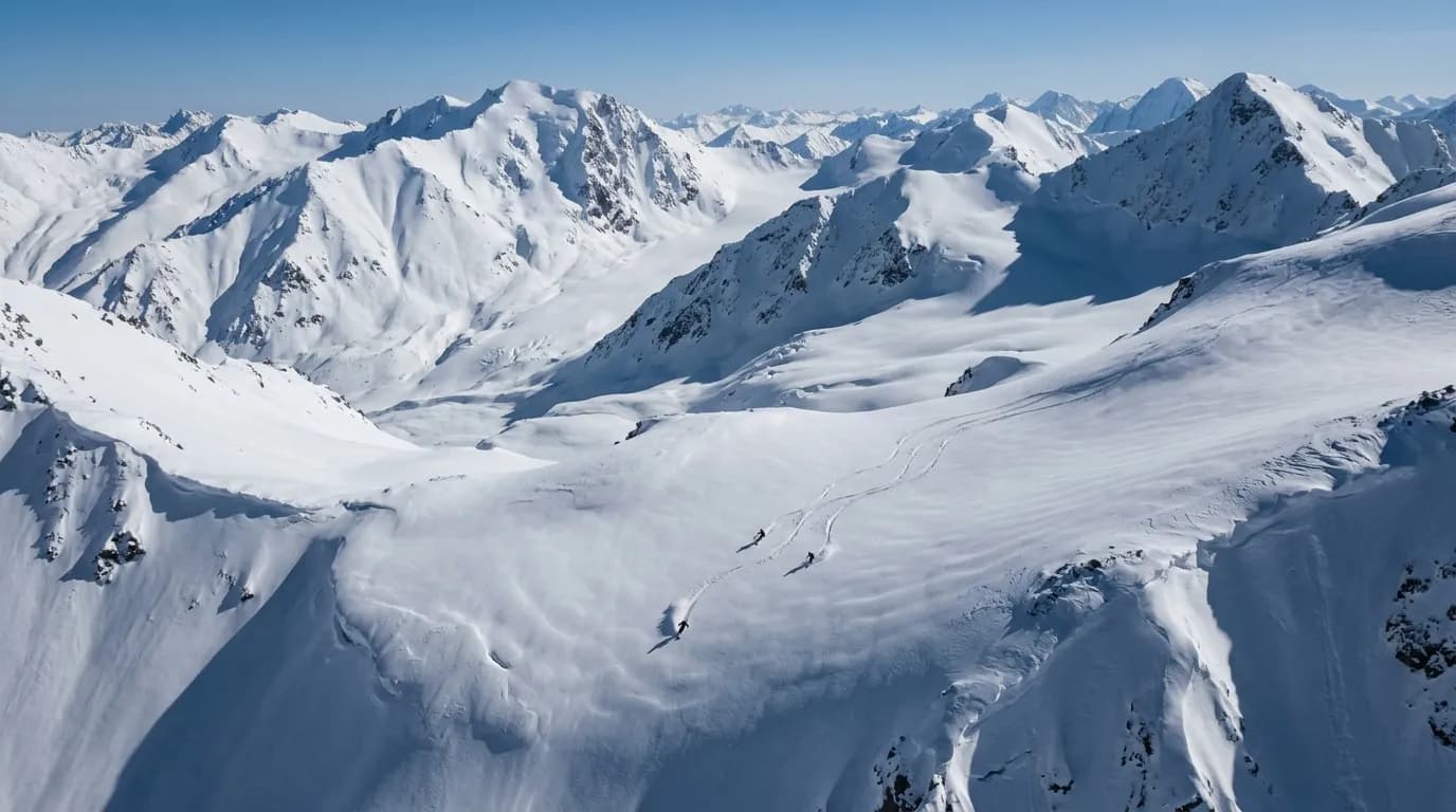 A breathtaking, expansive wide-angle photograph of the majestic Tien Shan mountains in Kyrgyzstan.